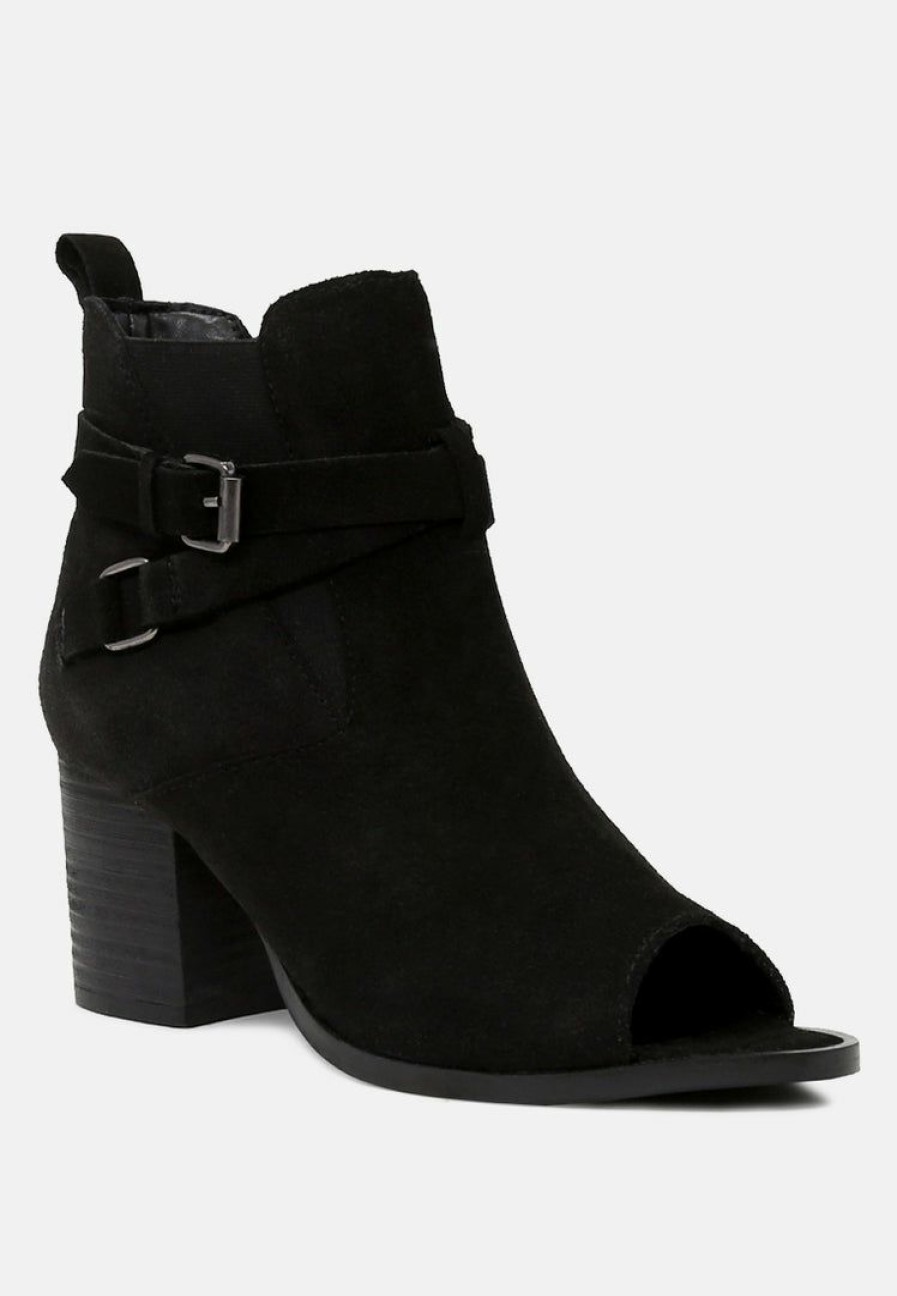 Boots * | Rag & Co Bria Peep Toe Ankle Boots Black