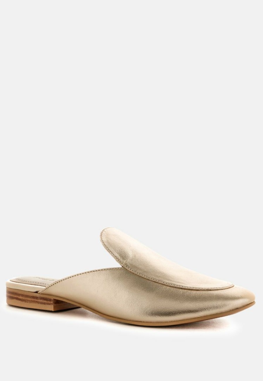 Flats * | Rag & Co Marla Metallic Leather Mules Flats Gold