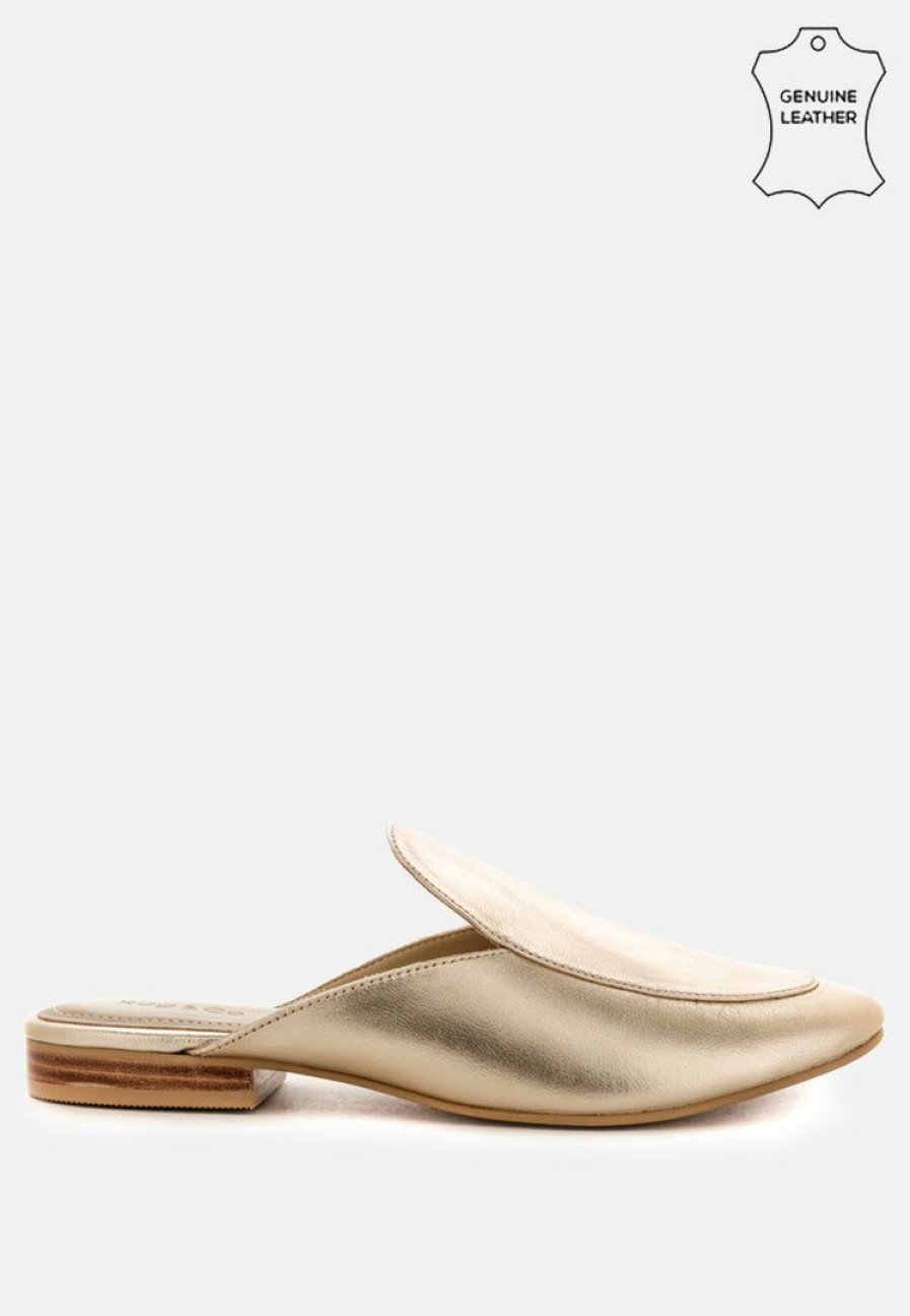 Flats * | Rag & Co Marla Metallic Leather Mules Flats Gold