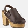 Clogs * | Rag & Co Alona Slingback High Block Heeled Clogs Brown