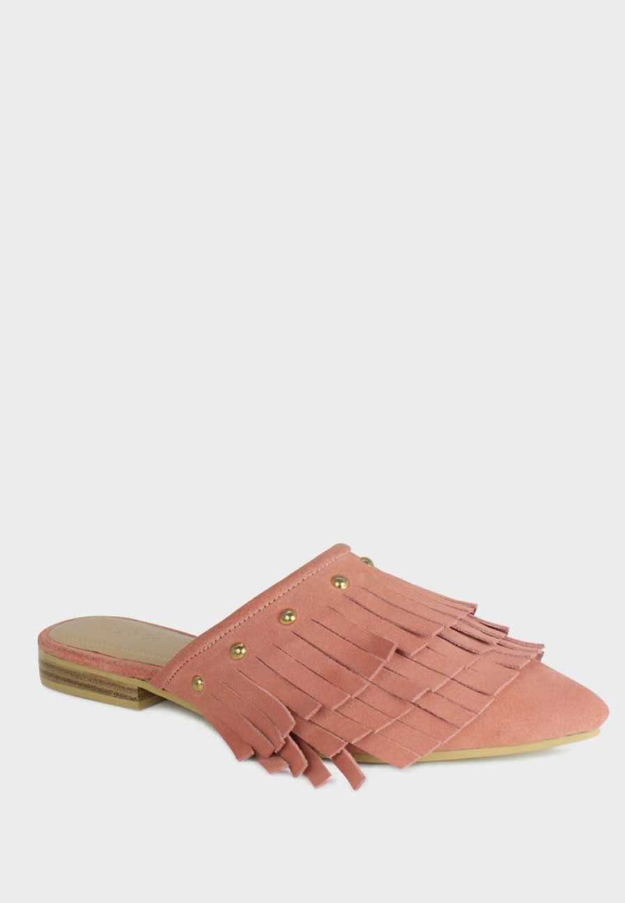 Flats * | Rag & Co Flats Marissa Marissa Suede Fringe Mules Pink