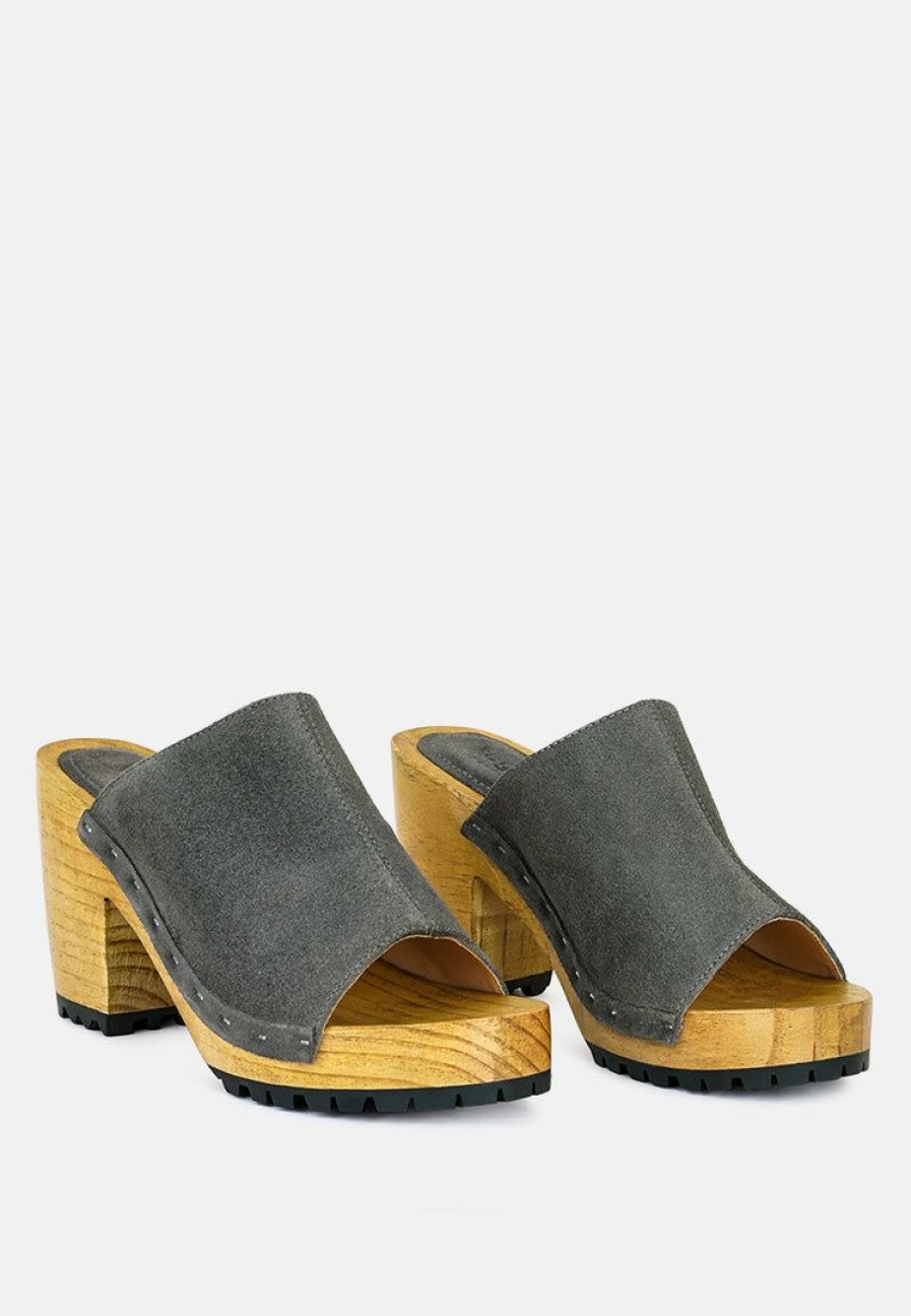 Ss'22 * | Rag & Co Jarrah Suede Slide Clogs Grey