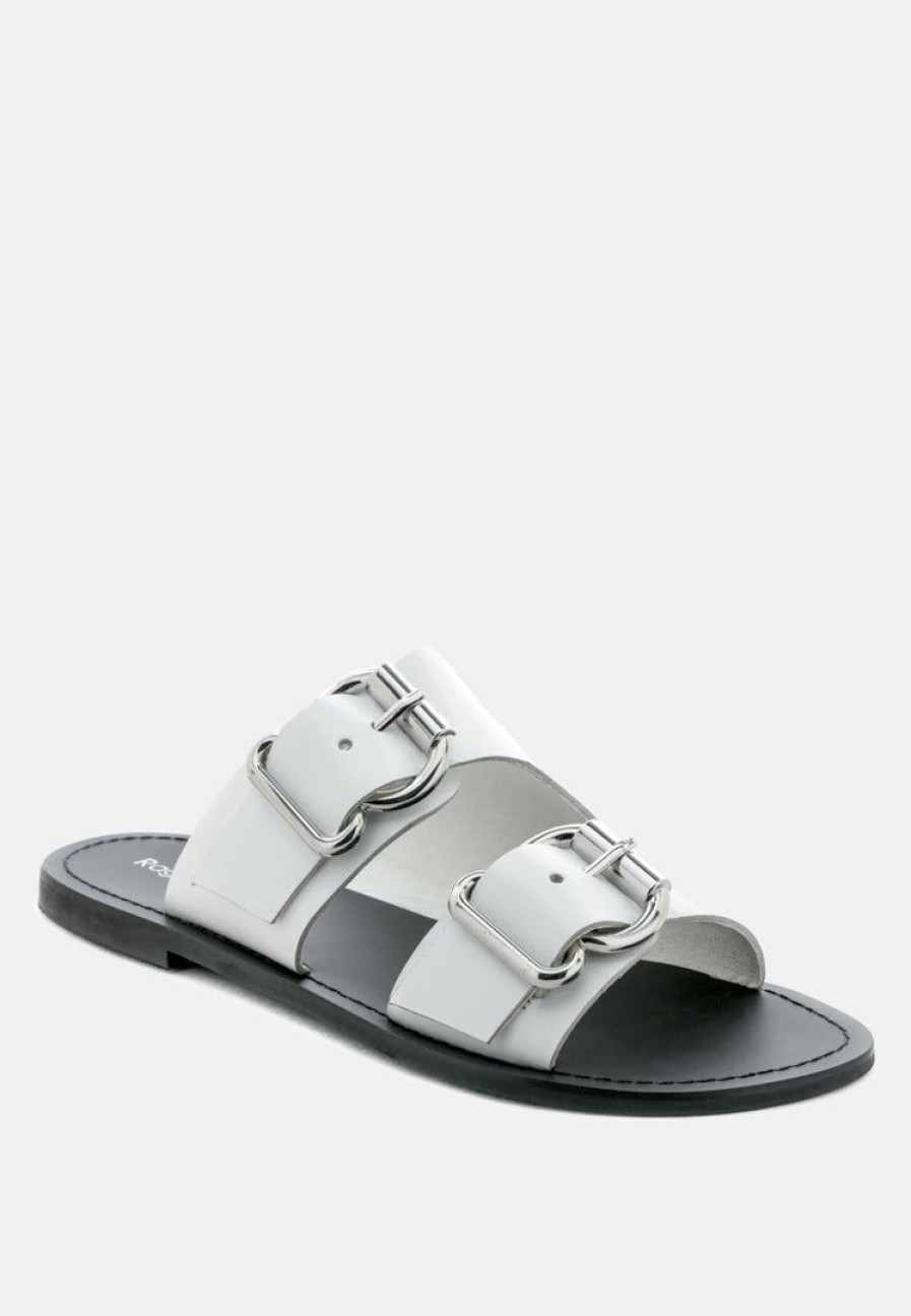 Ss'22 * | Rag & Co Kelly Flat Sandal With Buckle Straps White