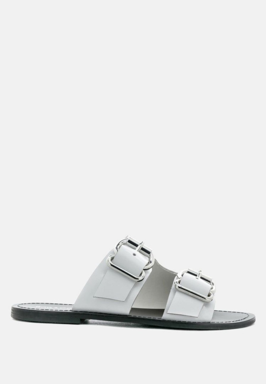 Ss'22 * | Rag & Co Kelly Flat Sandal With Buckle Straps White