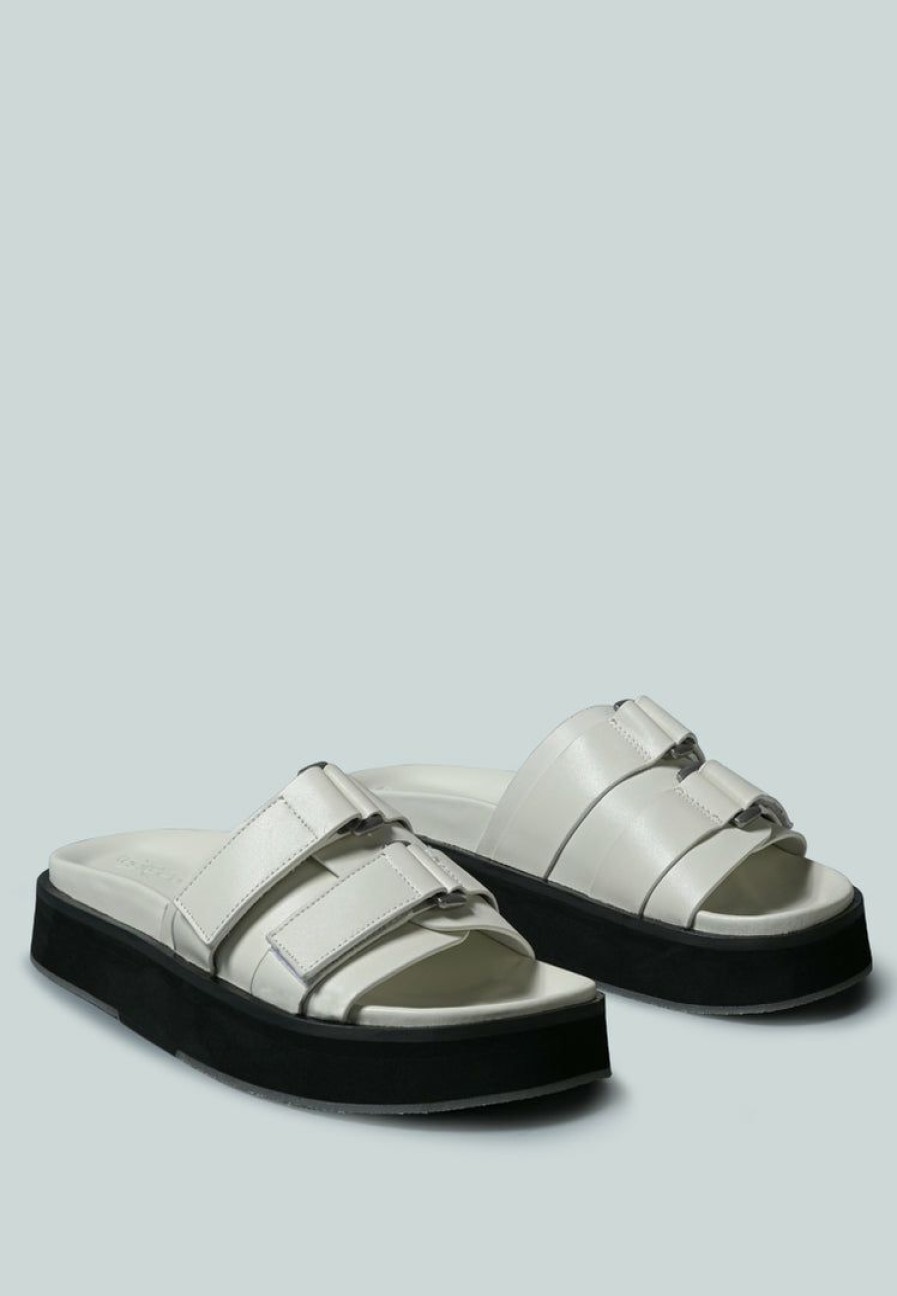 Ss'22 * | Rag & Co X Flats Aniston Buckled Flatform Slip-On Sandal White