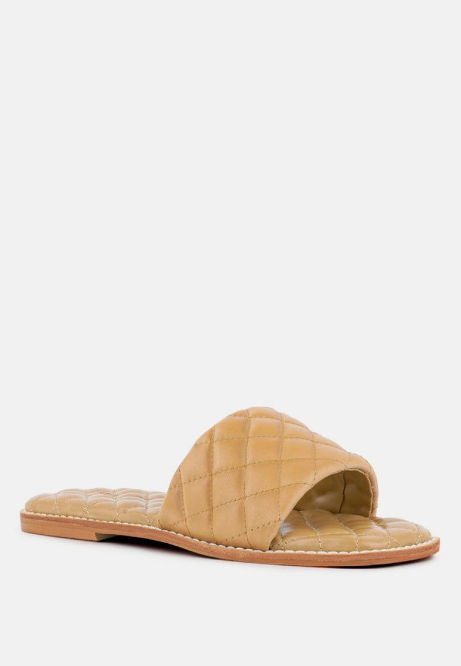 Flats * | Rag & Co Odalta Handcrafted Quilted Summer Flats Beige