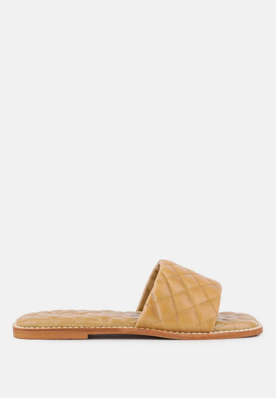 Flats * | Rag & Co Odalta Handcrafted Quilted Summer Flats Beige