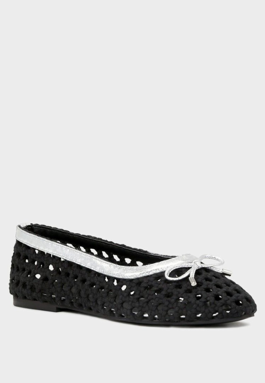 Loafers & Ballerinas * | Rag & Co Brionna Cotton Mesh Flat Ballerinas Black