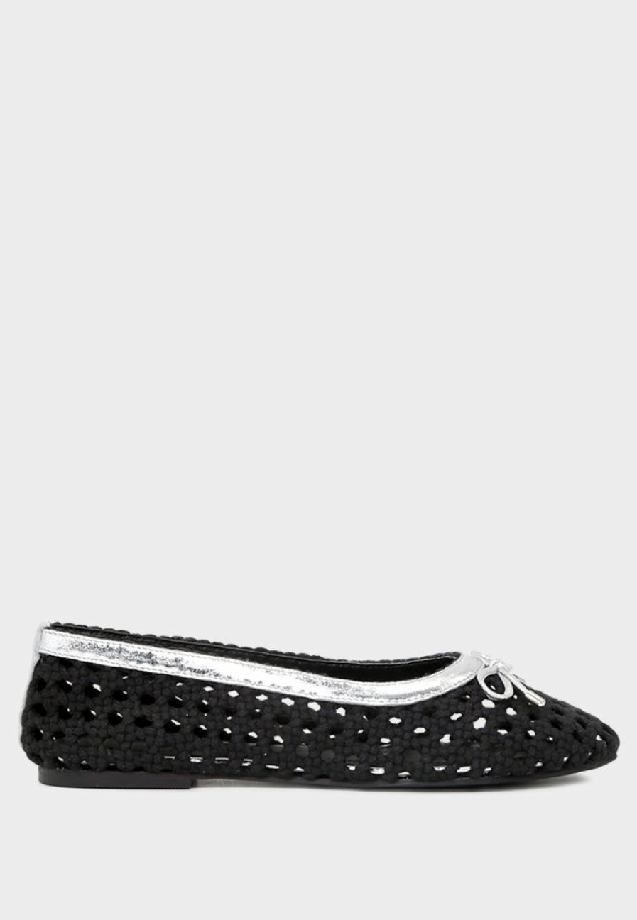 Loafers & Ballerinas * | Rag & Co Brionna Cotton Mesh Flat Ballerinas Black