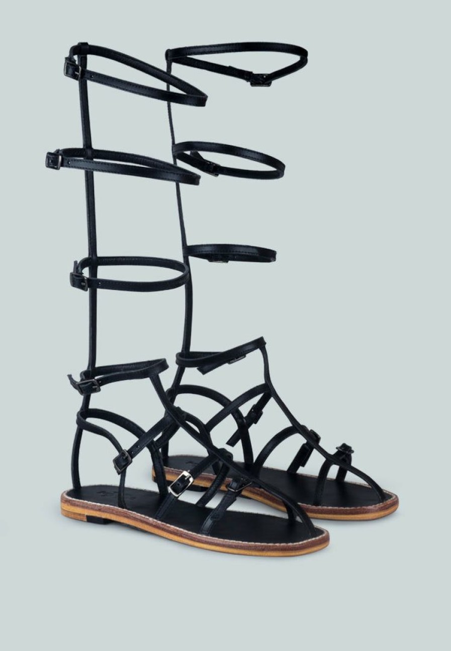 Sandals * | Rag & Co X Streep Strappy Knee High Gladiator Sandal In Black