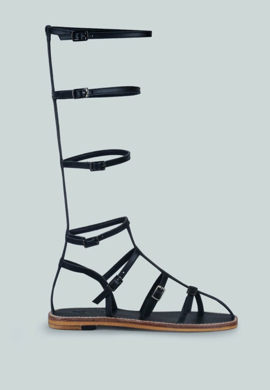 Sandals * | Rag & Co X Streep Strappy Knee High Gladiator Sandal In Black