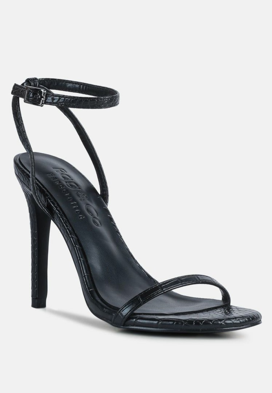 Sandals * | Rag & Co Blondes Croc High Heeled Sandal Sandals Black